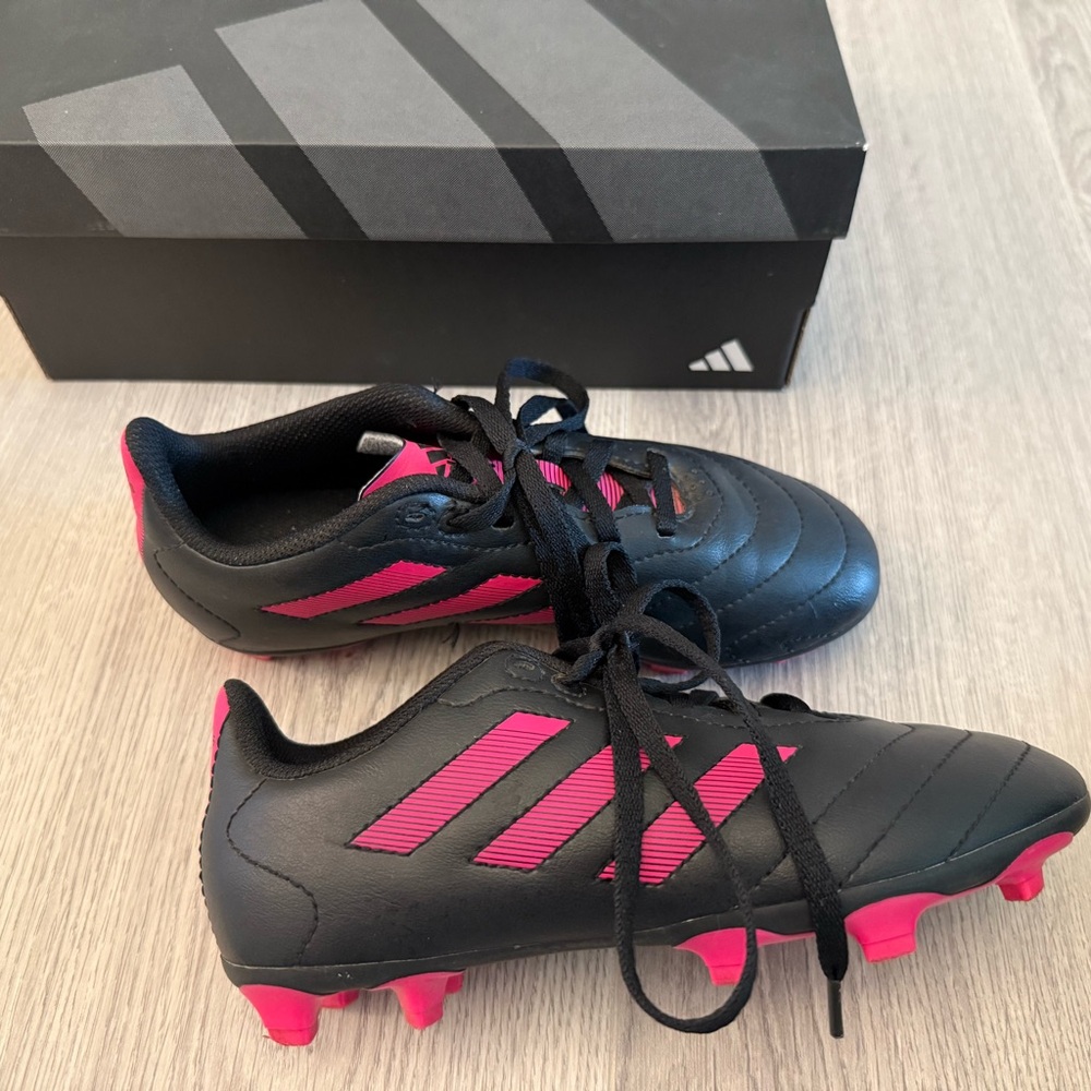 Kids Adidas Black and Pink Football Shoes size 2